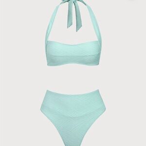 Cyan Geometric Textured Bikini Set